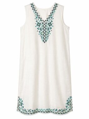 J. Jill Linen Dress 3X NWT White Embroidered Boho Shift Side Zip Sleeveless